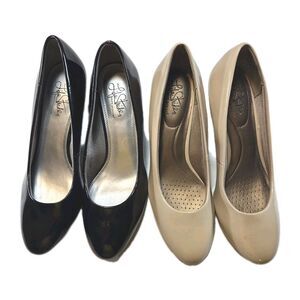 LifeStride Parigi Pumps Lot 2 Womens 9.5M Black Nude Patent Heels Career Bundle